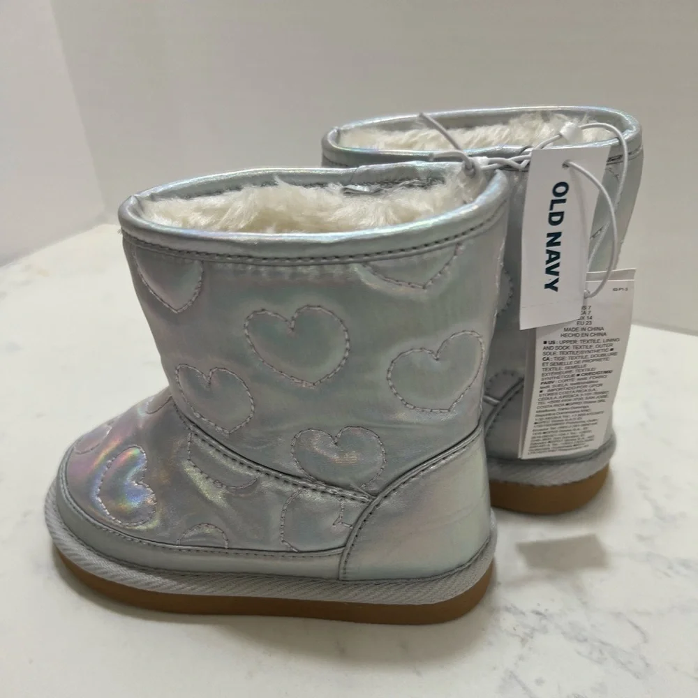 Old Navy Silver Iridescent Heart Boots